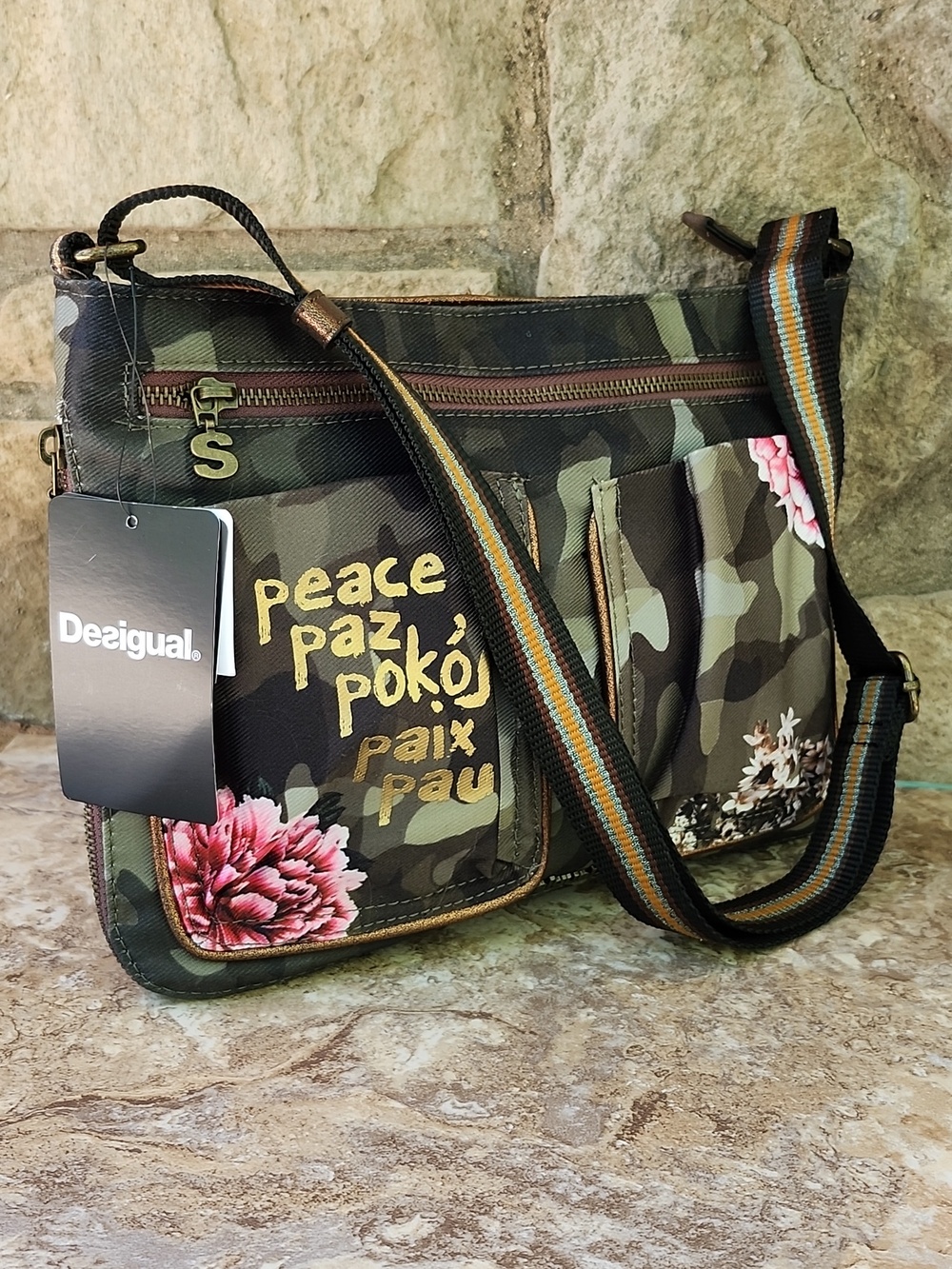 NWT DESIGUAL CAMO AND FLORAL CROSSBODY BAG